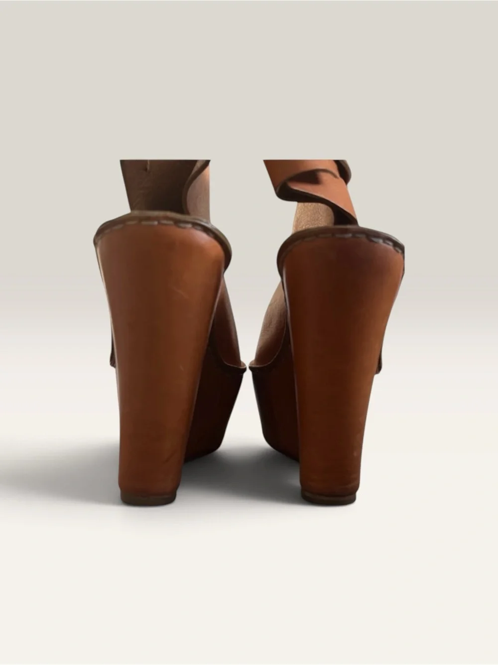 Chloe Tan Leather Platform Wedge Sandals 6.5